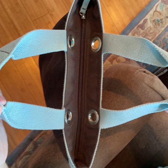 Gap purse shoulder bag tote brown canvas handbag blue handles beach pocketbook - Picture 5 of 8